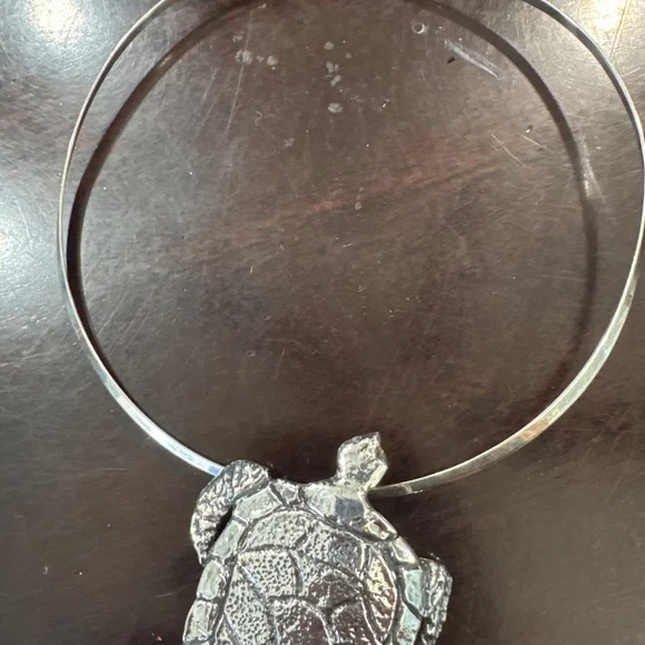 Sterling silver handcrafted pendant w/sterling choker slide necklace - Picture 3 of 5